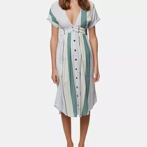 O'Neill Green and Cream Striped Midi Dress